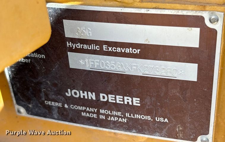 image for item EC8007 2015 John Deere 35G mini excavator