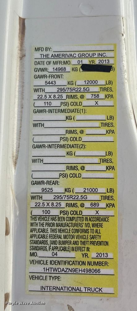 image for item EC8010 2014 International 7400 vacuum truck