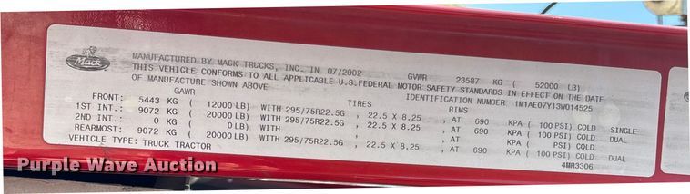 image for item ED2243 2003 Mack Vision Dump Truck