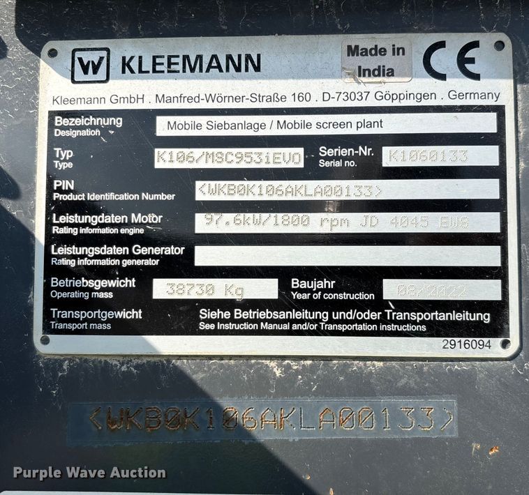 image for item ED2247 2022 Kleemann Mobiscreen MSC 953i Evo screening plant