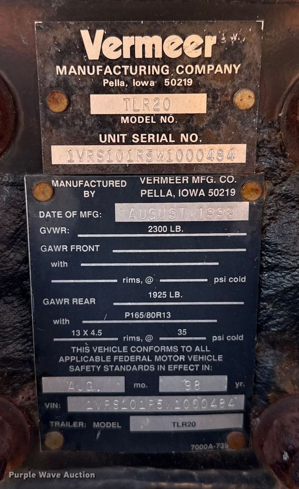 image for item ED5906 1998 Vermeer V1850 trencher