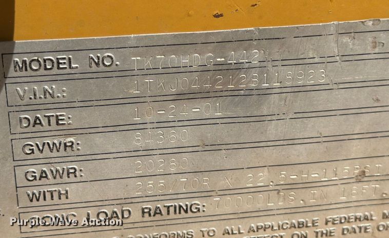 image for item ED5924 2002 Trail King HG Series lowboy equipment trailer