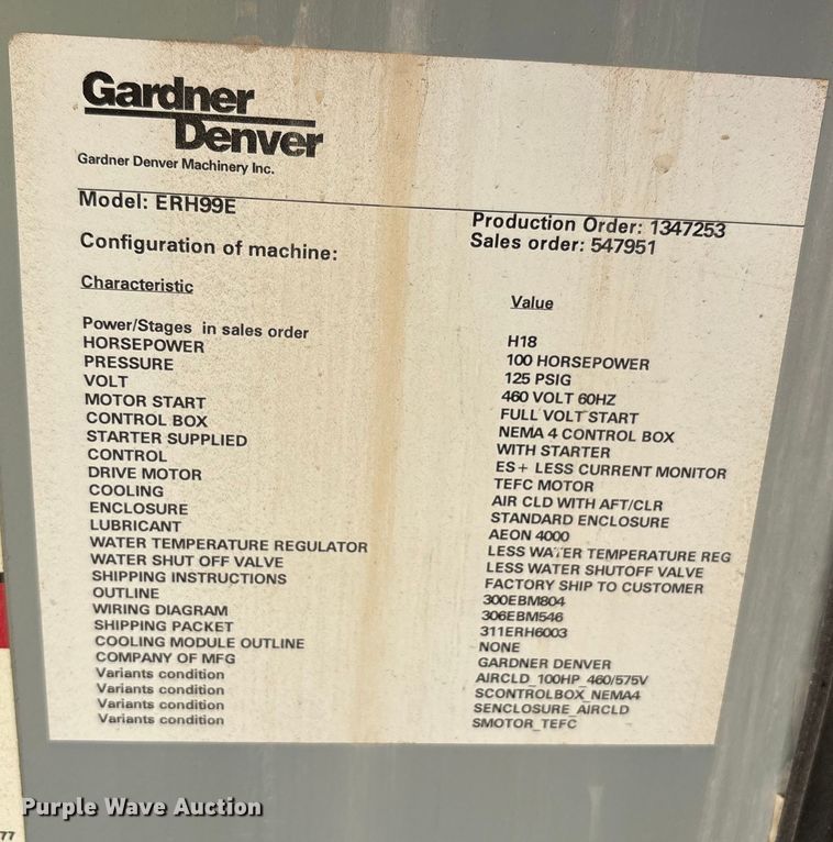 image for item EF6048 Garden Denver ERH99E air compressor