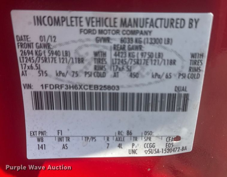 image for item EG6109 2012 Ford F350 Super Duty dump bed pickup truck