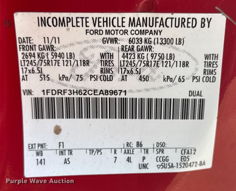 image for item EG6164 2012 Ford F350 Super Duty dump bed pickup truck