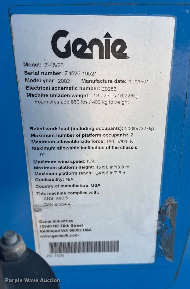image for item EG8239 2002 Genie Z-45/25 boom lift