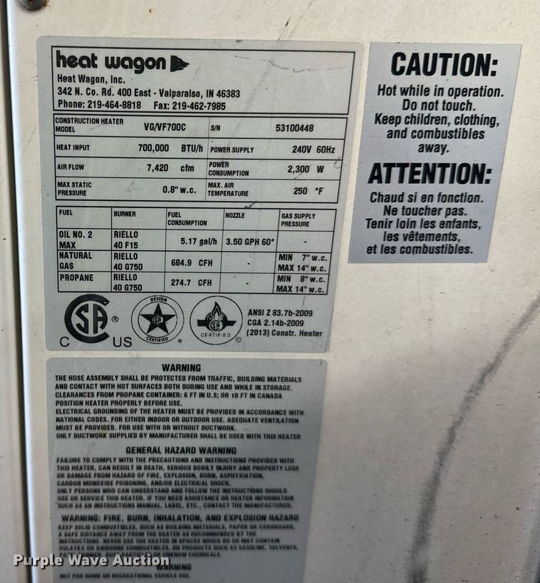 image for item EL0003 Heat Wagon VH/VF700C heater