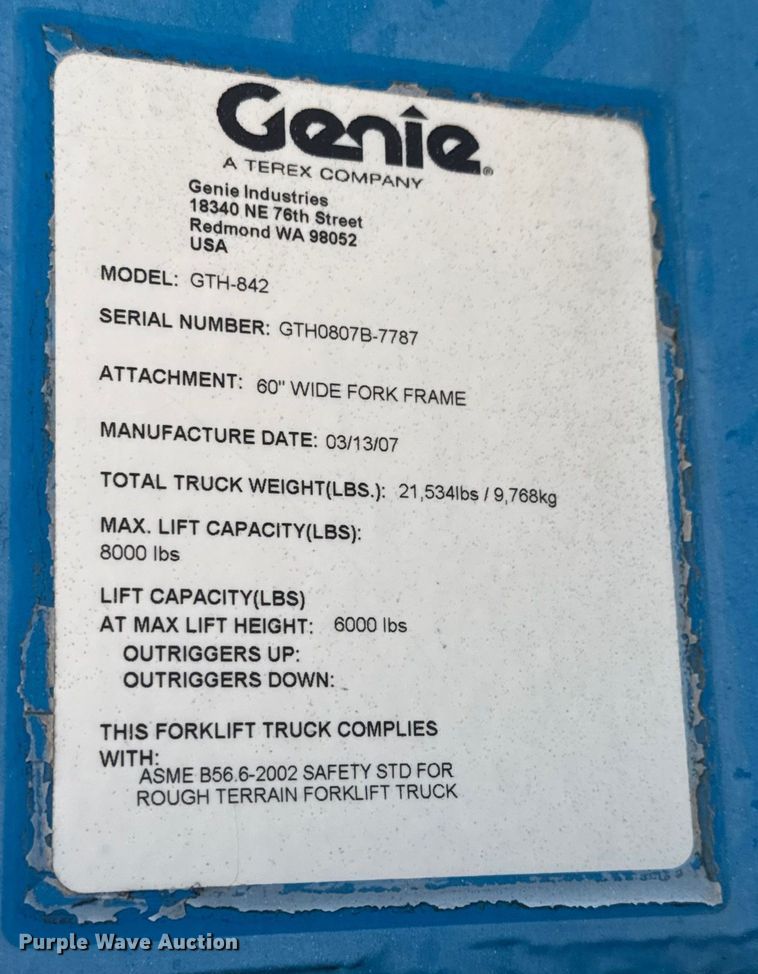 image for item EM8149 2007 Genie GTH-842 telehandler
