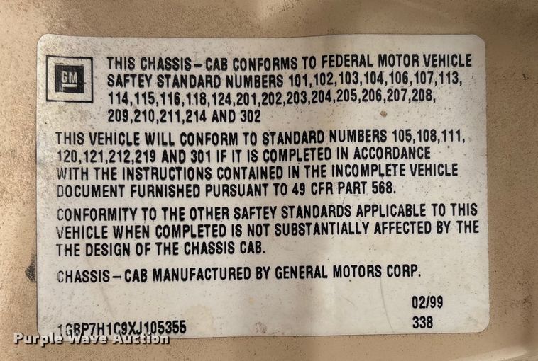 image for item EM8192 1999 Chevrolet C7500 dump truck