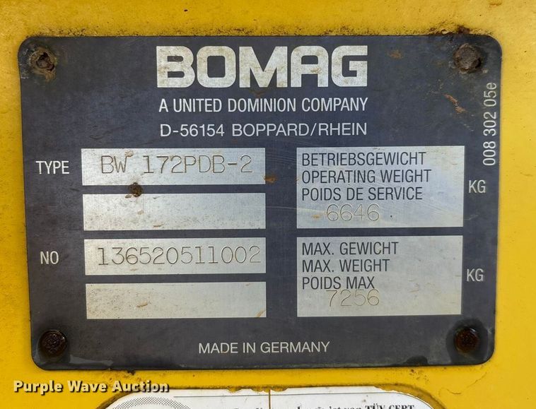 image for item EN5647 Bomag BW 172PDB-2 single drum vibratory roller