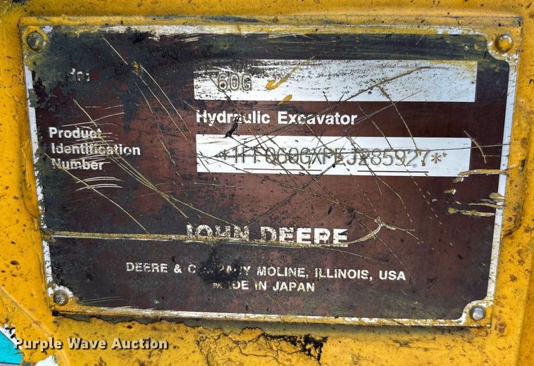 image for item EN7002 2014 John Deere 60G mini excavator