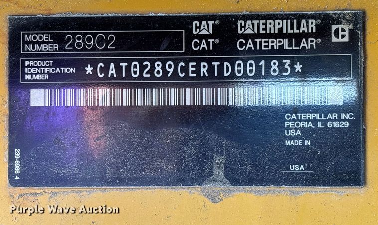 image for item EN7005 2012 Caterpillar 289C2 skid steer loader