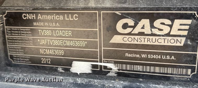 image for item EN7008 2012 Case TV380 tracked skid steer loader