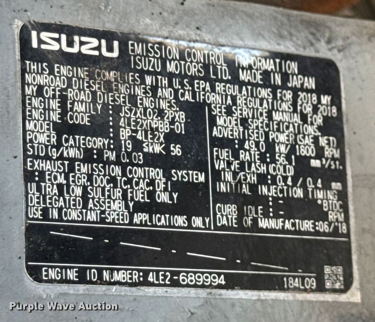 image for item EN7014 2018 Whisperwatt DCA-45SSIU4F generator