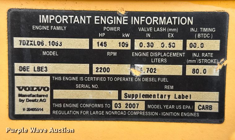 image for item EP0663 2007 Volvo L70F wheel loader