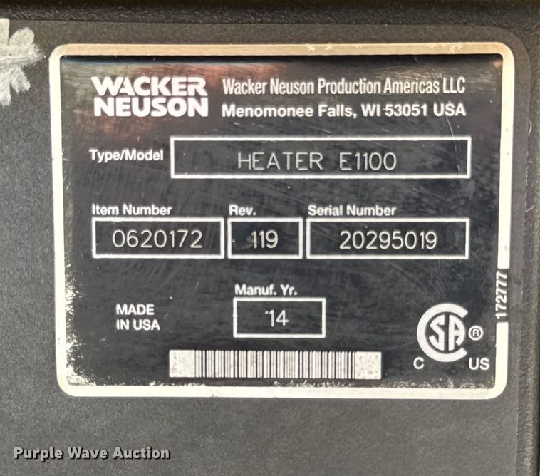 image for item ER0102 2014 Wacker Neuson Heater E1100  ground heater