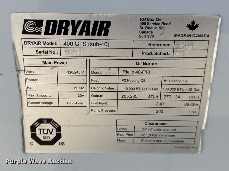 image for item ER0103 2017 Dryair 400GTS ground heater