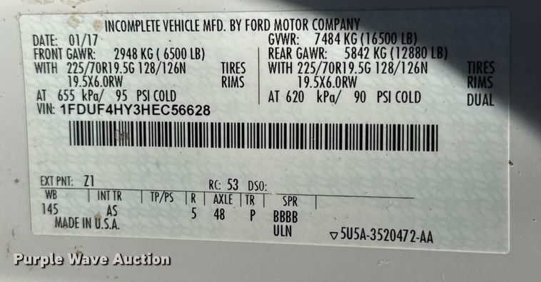 image for item ER0156 2017 Ford F450 Super Duty truck cab and chassis