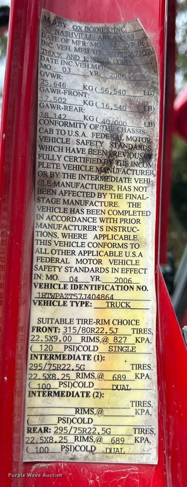 image for item ET3202 2007 International 7500 dump truck