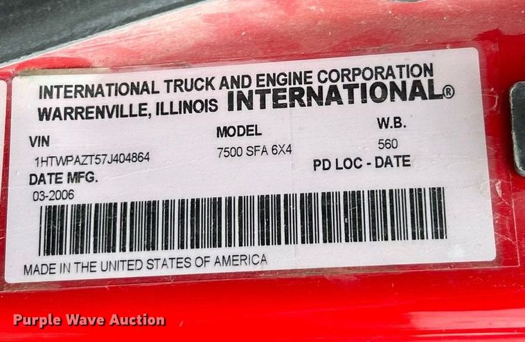 image for item ET3202 2007 International 7500 dump truck