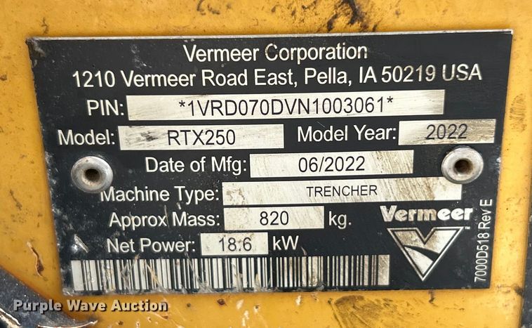 image for item ET3204 2022 Vermeer RTX250 trencher