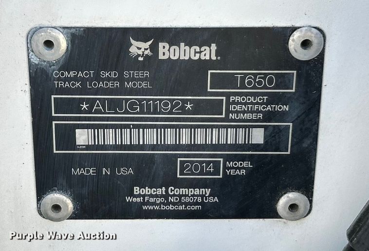 image for item ET3272 2014 Bobcat T650 tracked skid steer loader