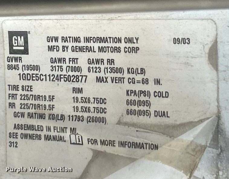 image for item ET3448 2004 GMC C5500 utility / service truck