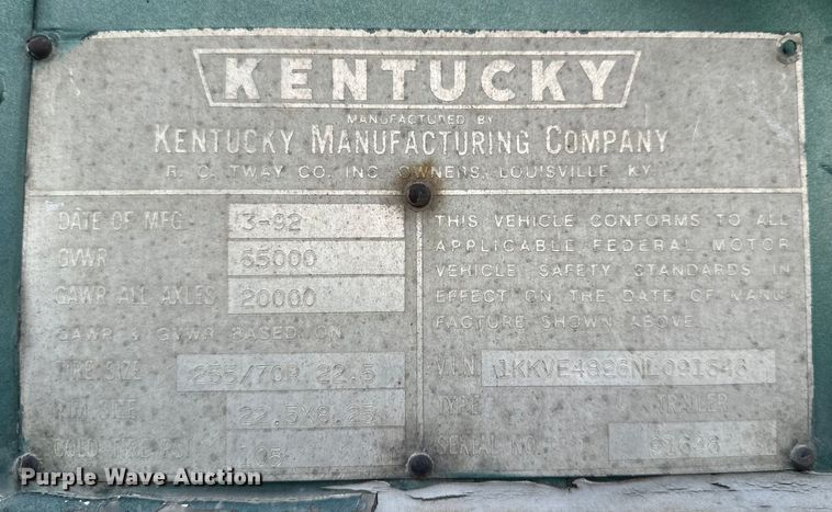image for item ET4653 1992 Kentucky Manufacturing Company dry van trailer