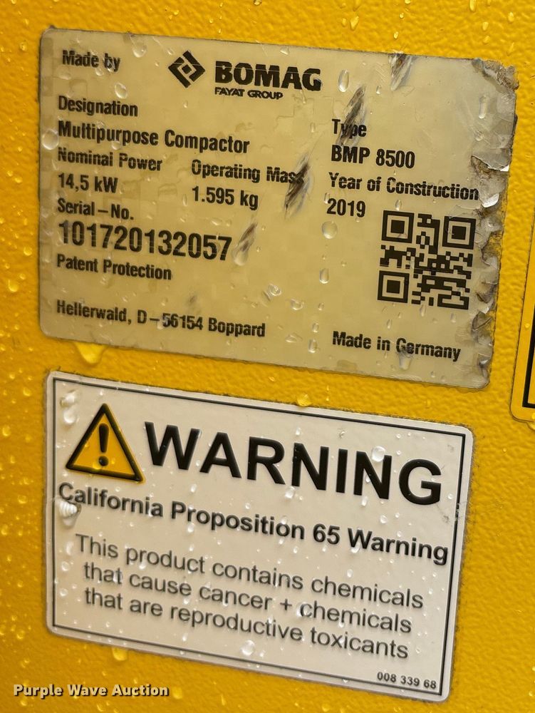 image for item ET4666 2019 Bomag BMP8500 trench compactor