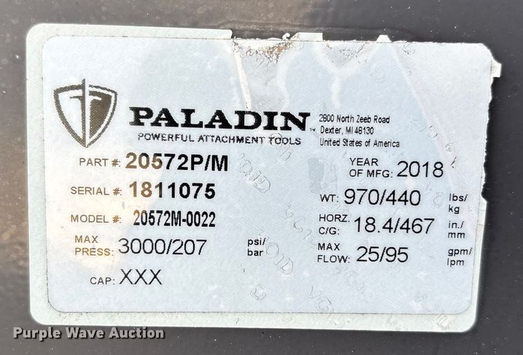 image for item ET4675 2018 Paladin Sweepster skid steer sweeper