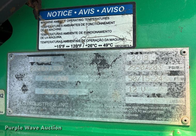 image for item ET7080 2019 JLG T500J boom lift