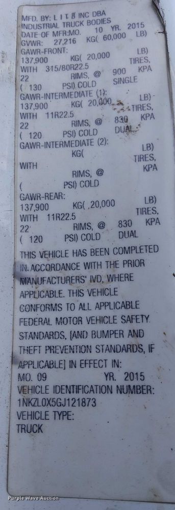 image for item EU2510 2016 Kenworth T880 dump truck