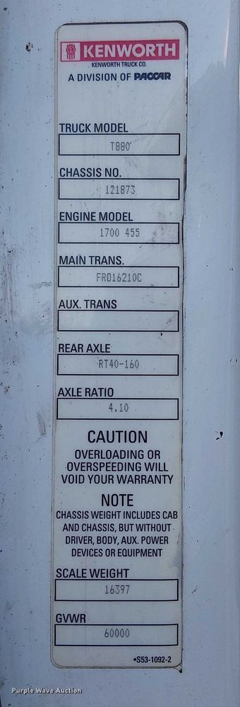 image for item EU2510 2016 Kenworth T880 dump truck