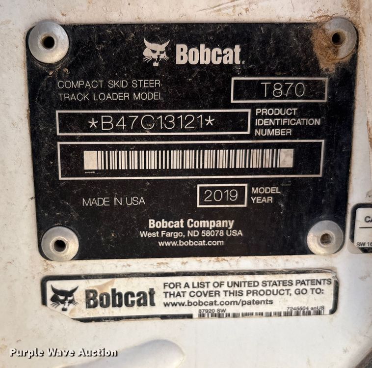 image for item EU4633 2019 Bobcat T870 tracked skid steer loader