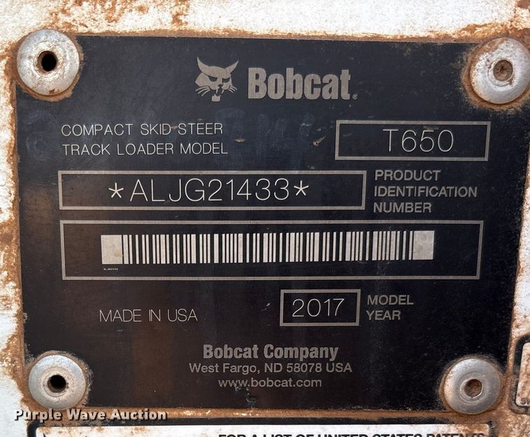 image for item EU4635 2017 Bobcat T650 tracked skid steer loader