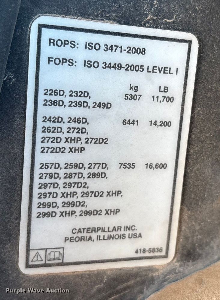 image for item EU4639 2019 Caterpillar 259D tracked skid steer loader