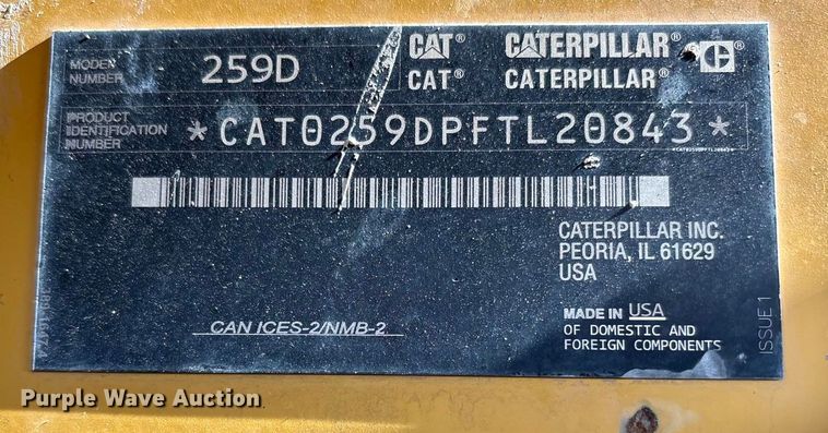 image for item EU4639 2019 Caterpillar 259D tracked skid steer loader