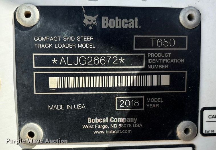 image for item EU4641 2018 Bobcat T650 tracked skid steer loader