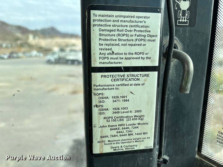 image for item EU4642 2015 John Deere 644K wheel loader