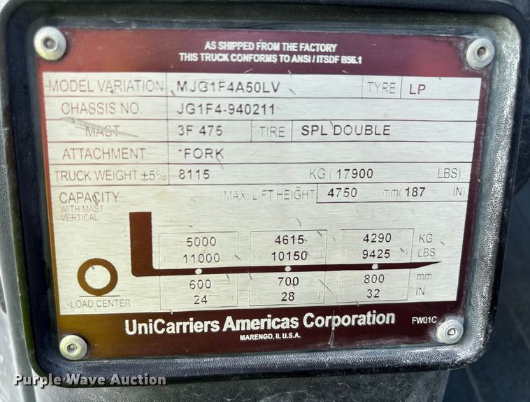 image for item EU7006 2015 UniCarriers PF110YLP forklift