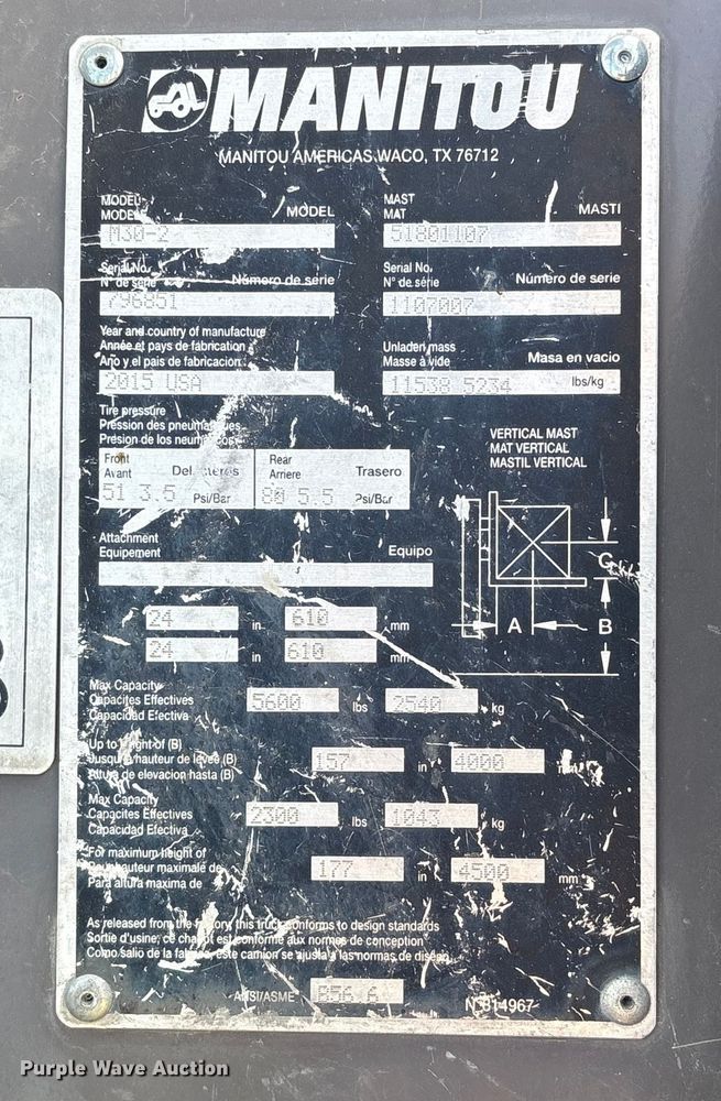 image for item EU7007 2015 Manitou M30-2T forklift