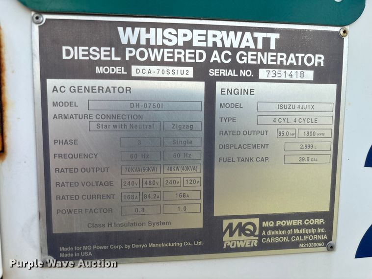 image for item EU7020 2010 Multiquip DH-07501 generator