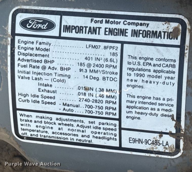 image for item EV1854 1990 Ford F700 crane truck