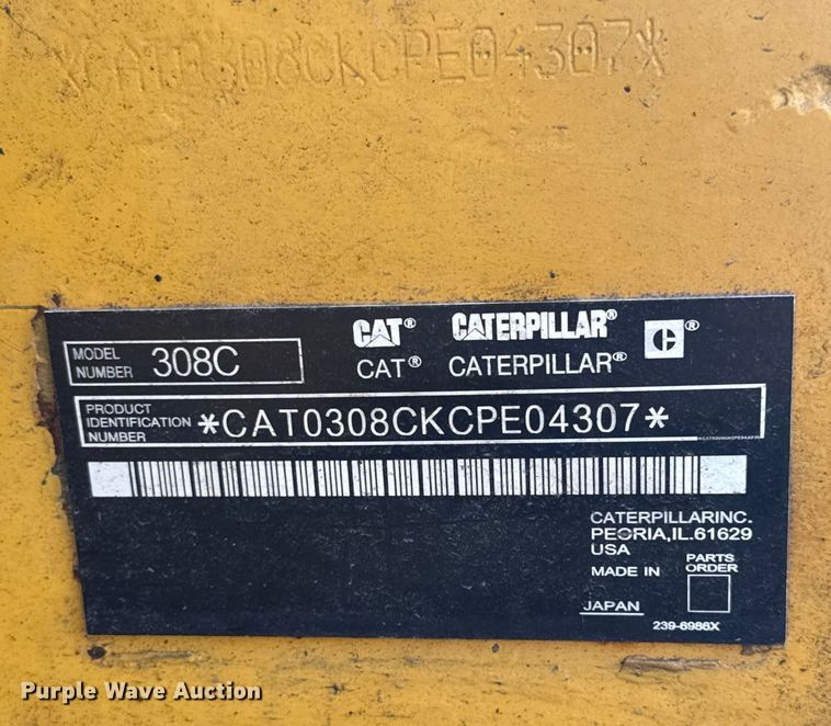 image for item EV1881 2008 Caterpillar 308C mini excavator