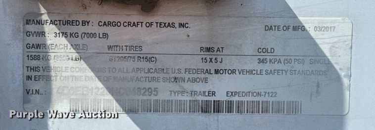 image for item EV1897 2017 Cargo Craft Expedition 7122 fiber optic splicing trailer