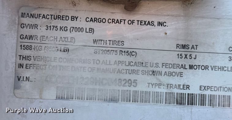 image for item EV1897 2017 Cargo Craft Expedition 7122 fiber optic splicing trailer