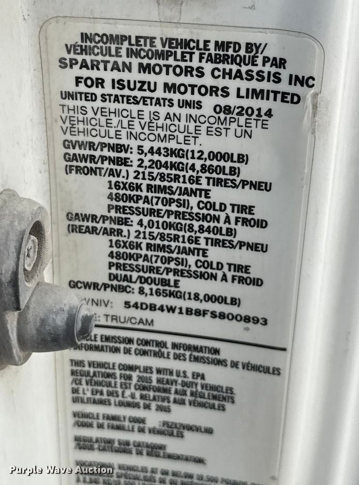 image for item EV1987 2015 Isuzu NPR street sweeper truck