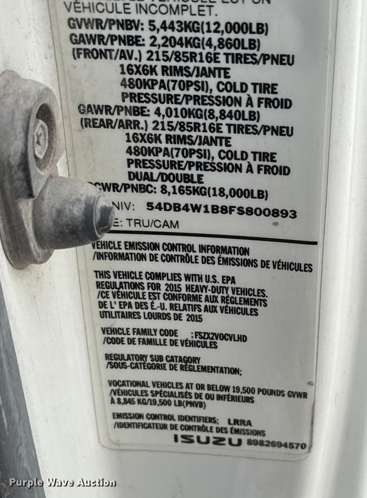 image for item EV1987 2015 Isuzu NPR street sweeper truck