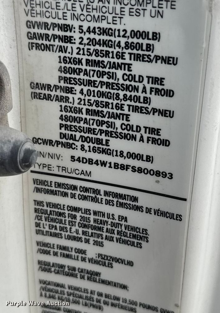 image for item EV1987 2015 Isuzu NPR street sweeper truck