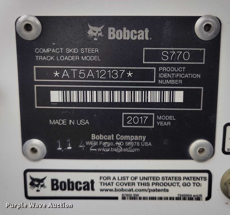 image for item IP9664 2017 Bobcat S770 skid steer loader
